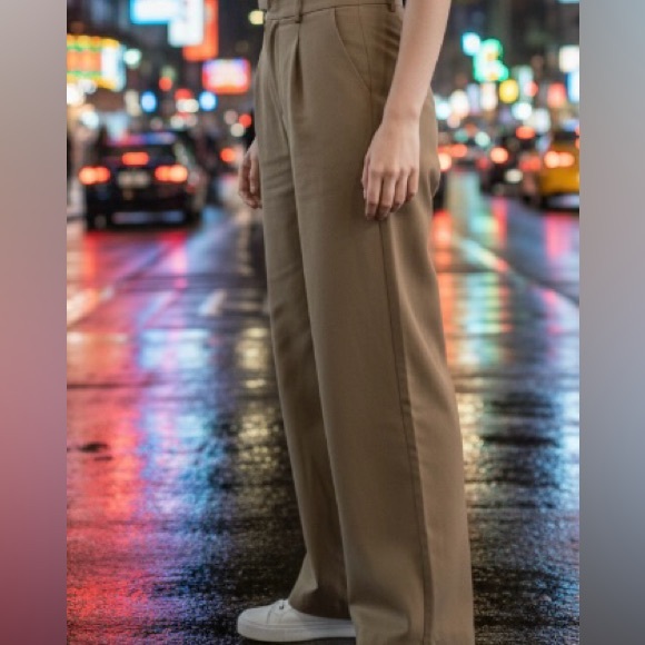 Other - nwt- Hobemty Classic Brown Business Casual Wide Leg Trousers High Waisted Pants
